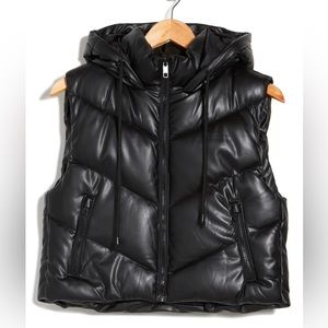 Cropped leather puffer vest